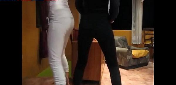  2 horny latinas teens dancing in spandex